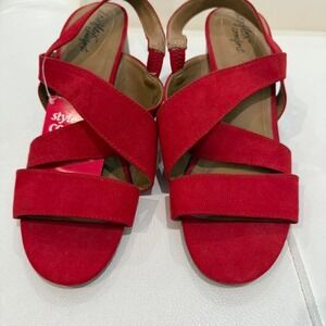 Dexflex Comfort Red Suede‎ Block Heel Sandals Women Size 9